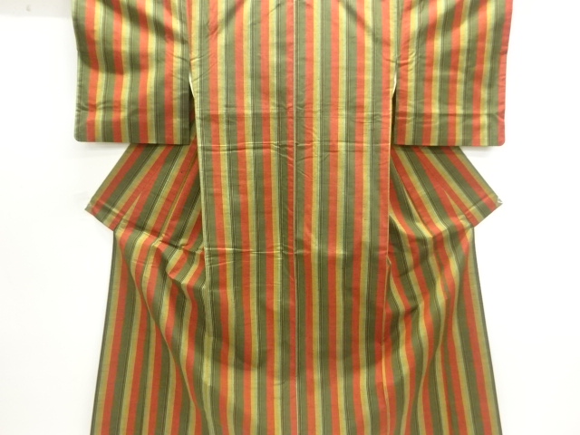 JAPANESE KIMONO / STRIPED PATTERN WOVEN TSUMUGI KIMONO